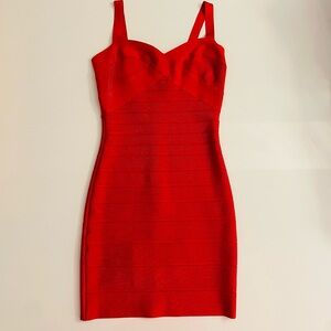 Herve Leger Red Bodycon Sweetheart Cocktail Dress